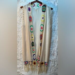 Kontrol Long Open Front Women's Medium 
Sleeveless Cardigan With Fringes Size M